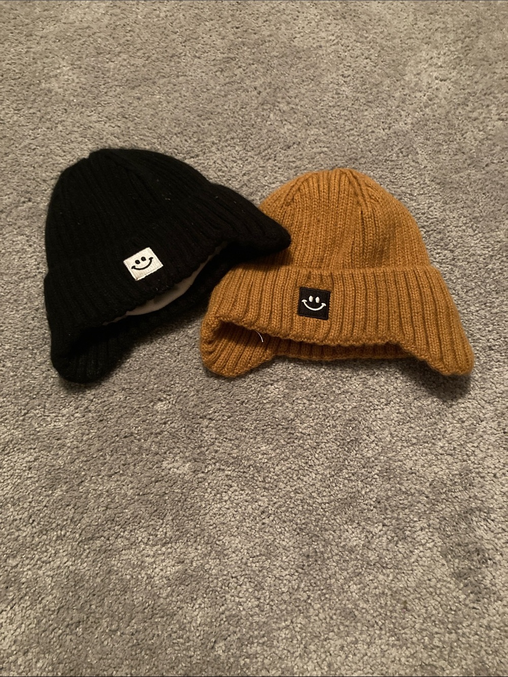 Amazon Kids Ribbed Earflap Beanies - Black & Mustard